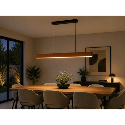 Colgante Lineal Led Simil Madera Lito2 115cm Pr Madera