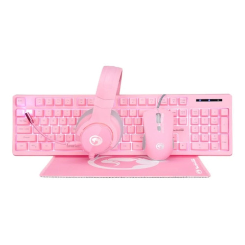 Kit de teclado y mouse gamer Marvo CM418 Inglés US de color rosa