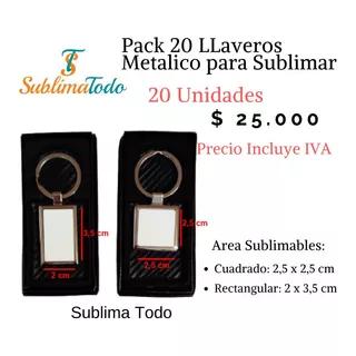 Pack 20 Llaveros Metalico Para Sublimar