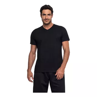 Camiseta Básica Masculina Slim Fit Algodão Gola V Camisa