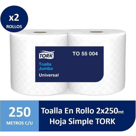 Toalla En Rollo Jumbo Tork Universal 2 Rollos De 250 Metros