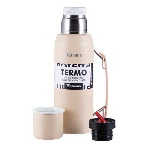 Termo 1 Litro Manija Tapon Cebador De ! 1 Año Color Taupe