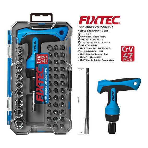 Set Destornillador 46 Puntas Intercambiables Cr-v Fixtec