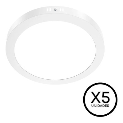 Pack X5 Plafon Panel Led 24w Luz Fria Redondo Blanco Blanco