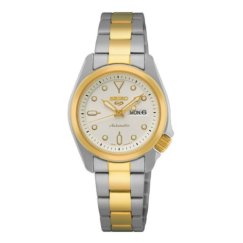 Reloj Seiko 5 Automático Mujer Sre004 K1 Color de la malla Combinado Plateado Y Dorado Color del bisel Dorado Color del fondo Blanco