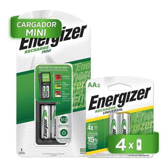 Cargador De Pilas Energizer Mini + 2 Pilas Recargables Aa