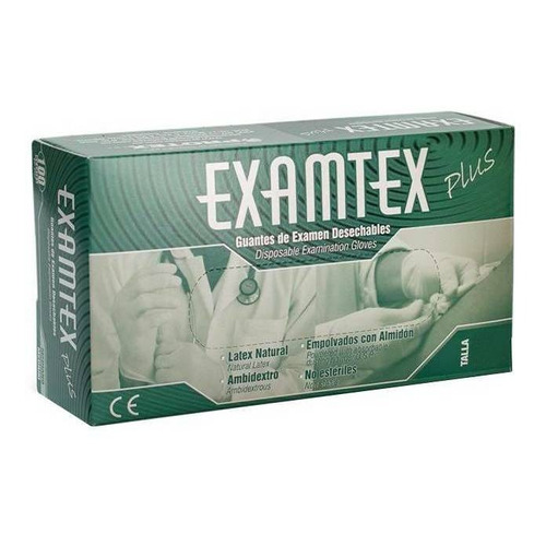 Guantes descartables Examtex Examen desechables color blanco talle L de látex con polvo x 100 unidades