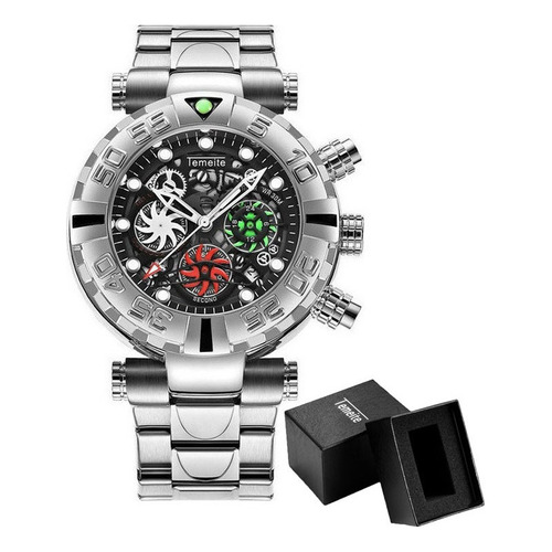 Relojes De Lujo Temeite Hollow Out Chronograph Color Del Fondo Silver Black