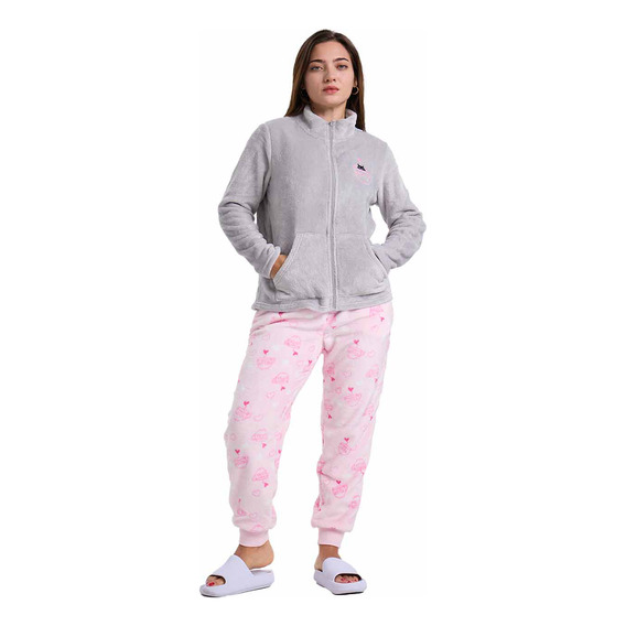 Pijama Mujer Full Zipper Gris Melange Fashion's Park