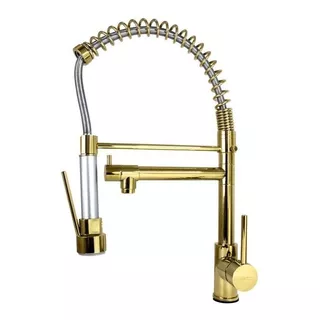 Torneira De Cozinha Monocomando Lenharo Gourmet Lms-2087 Extensível Dourado Acabamento Cromado