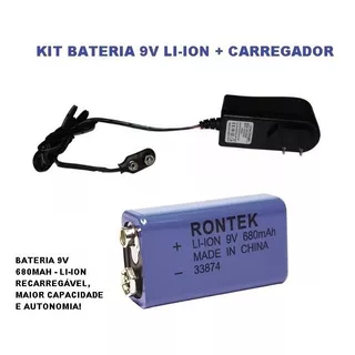 Kit Bateria 9v 680mah Li-ion + Carregador 9v Li-ion 