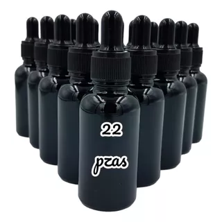 20 Goteros Vidrio 30ml Envase Negro, Tapa Rayada/bulbo Negro