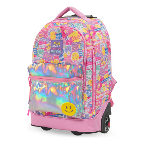 Mochila Mooving Trolley Magic C/ Rueditas 47x32x16 Cm Color Rosa Diseño De La Tela Emojis