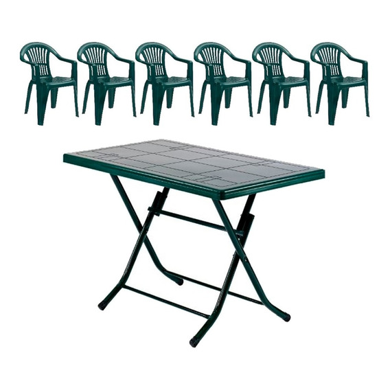 Juego Jardin Patio Exterior Mesa Pvc 6 Sillas Verde Ebz