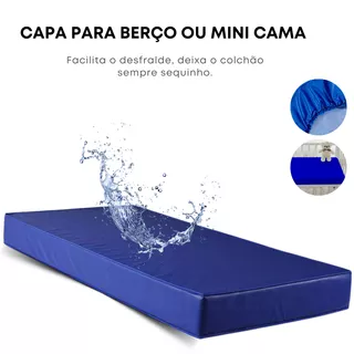 Protetor Capa Colchão Impermeável Berço Mini Cama Cor Azul Liso