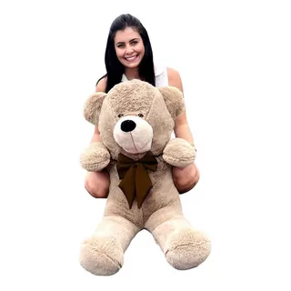 Urso Teddy Gigante Pelúcia Com Laço 1,10m Cores Antialérgico Cor Avelã / Tabaco