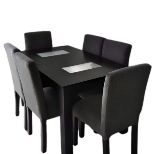 Juego de comedor Nick Muebles Nick Muebles Rectangular color negro con 6 sillas diseño liso mesa de 160cm de largo máximo x 80cm de ancho x 80cm de alto