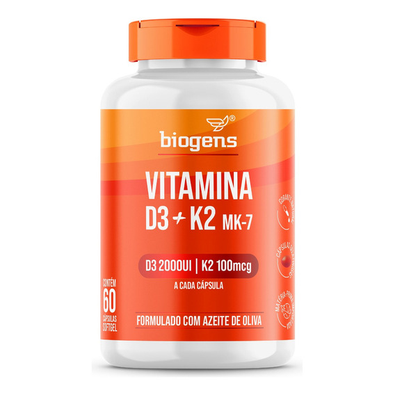 Vitamina D3 + K2, Mk7 2000ui | K2 100 mcg 60 cps, Biogen Sabor Neutro