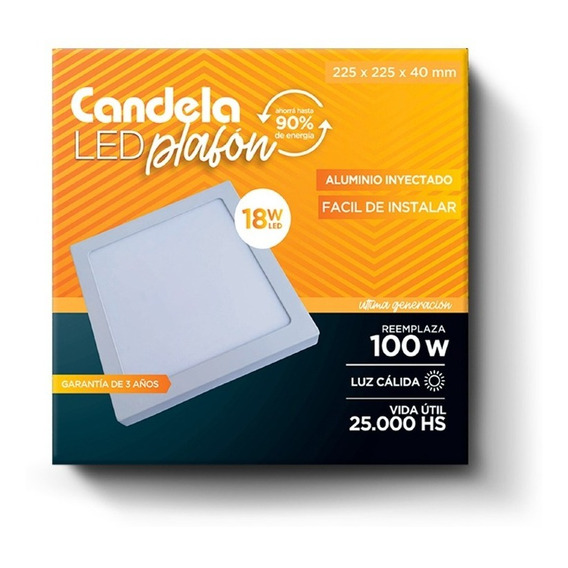 Plafón Led Candela De Aplicar Cuadrado 18w Luz Cálida 1100lm