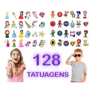 Kit 128 Tatuagem Temporaria Infantil Tema Meninos E Meninas Cor Variados Variados