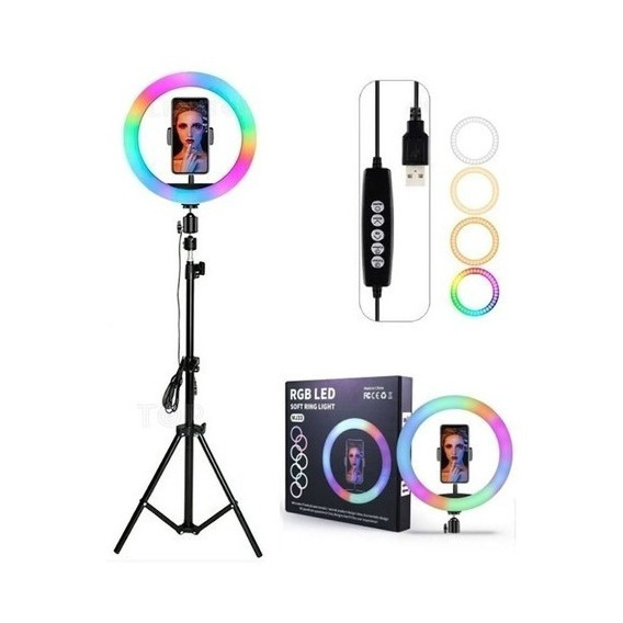 Aro De Luz Led Fotografía Iluminador Trípode 2mts Rgb