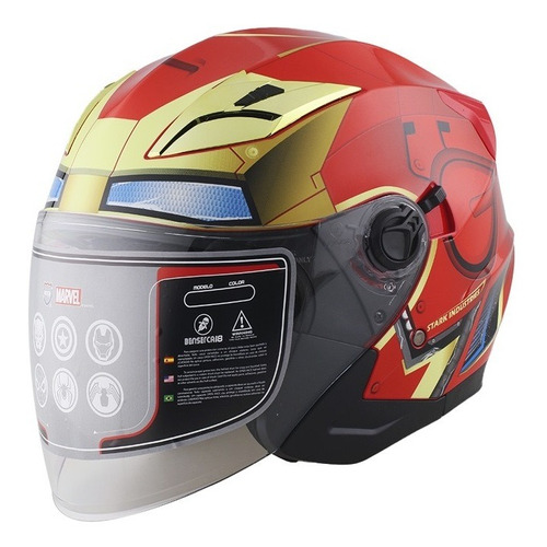 Casco Moto Edge Marvel Iron Man Rojo 3/4 Certificado Dot Color Rojo/Oro Tamaño del casco L (59-60 cm)