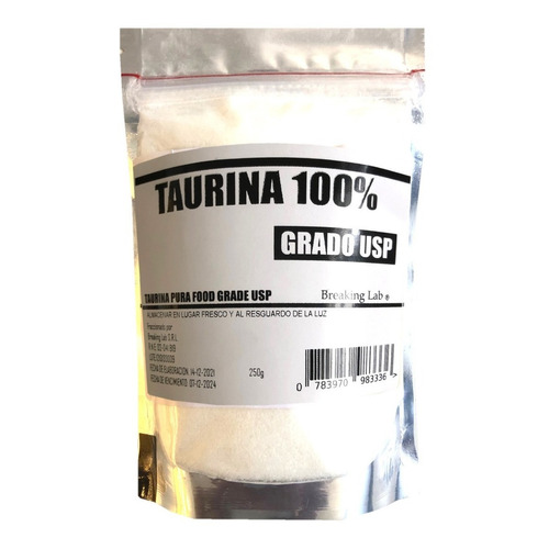 Taurina Pura (100%) En Polvo 250 Gramos Sabor Clásico