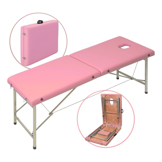 Cama Masaje Profesional Portatil Spa Reclinable Color Rosa