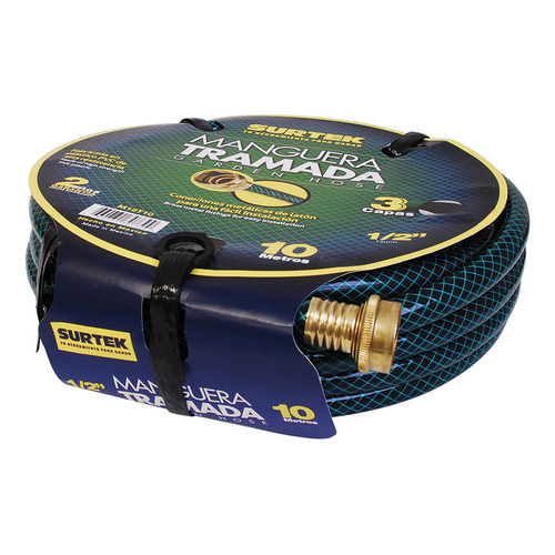 Manguera Tramada 25m 3/4puLG Armada Conector Metálico Surtek Color Azul