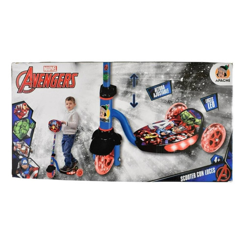 Scooter 3 Llantas Luces Led Avengers Bolsa, Altura Ajustable Color Azul