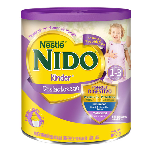 Leche de fórmula en polvo Nestlé Nido Kinder Deslactosado en lata de 800g - 12 meses a 3 años