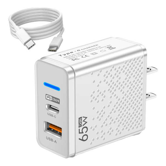 Cargador Tipo C Carga Rápida Pd 65w Con Cable Usb C Usb A