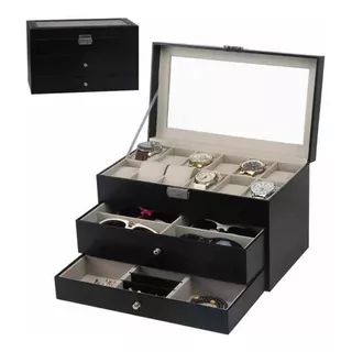 Estuche Organizador De 3 Niveles De Relojes,gafas Y Joyas