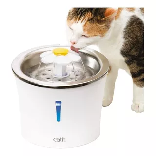 Catit Fuente Bebedera Para Gatos De Acero Inoxidable Flor Metálica Con Luz Led - 3litros