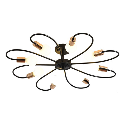 Araña Flor 8 Luces Negro Dorado Industrial Apto Led