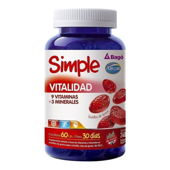 Suplemento en pastillas Arcor Bagó  Simple Vitalidad vitaminas sabor frutilla en pote de 240g 60 un