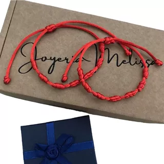 2 Pulseras Tobilleras 7 Nudos Rojas Protección Pulsera Seda 