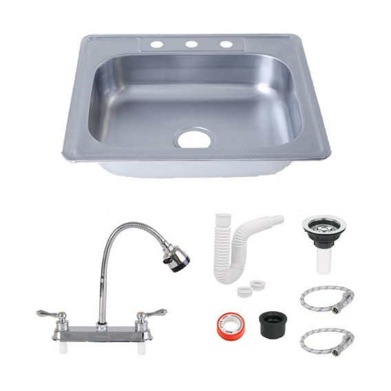 Tarja Fregadero Tipo Bar Acero Inox 64x59 Cm Con Kit Flexibl