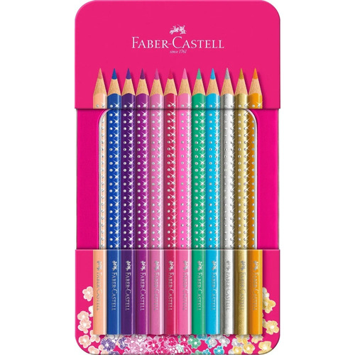 12 Lápices De Colores Sparkle + Estuche Faber-castell