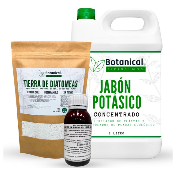 Jabón Potásico 1 Lt, Aceite Neem 100cc Y Diatomeas 1 Kilo