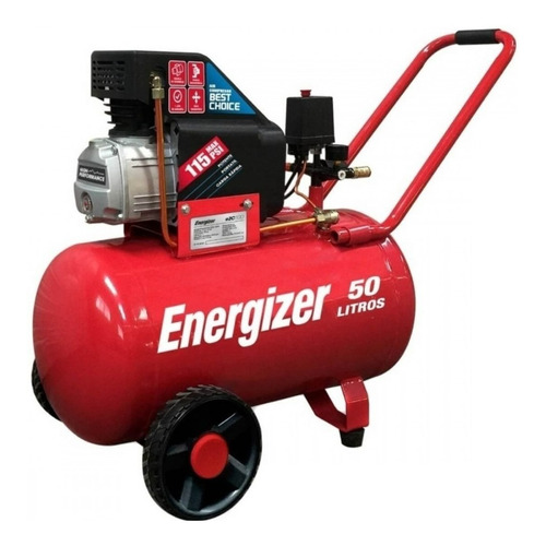 Compresor de aire eléctrico portátil Energizer EZC50D monofásico 50L 2.5hp 220V rojo