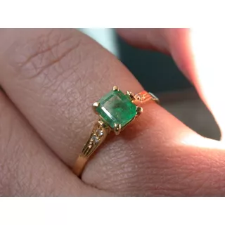 Luli Anillo Oro 18k Esmeralda Recta Legitima 4 Diamantes