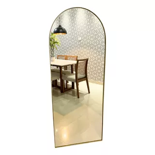 Espelho Arco Base Reta Com Moldura Corpo Inteiro 160x60 Moldura Dourado