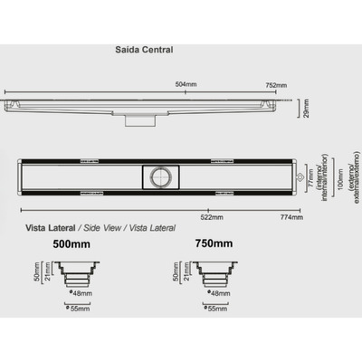 Desagüe Ducha Lineal 75cm Receptáculo Tapa Oculta Versatile