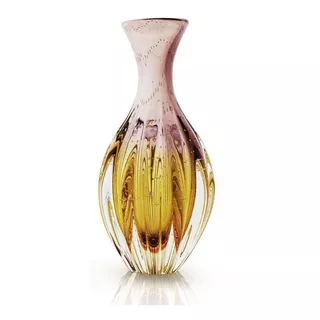 Vaso Garrafa Em Cristal Murano Sao Marcos Lilas E Ambar 