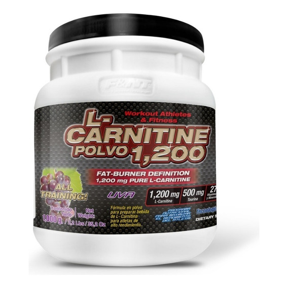 F&nt L-carnitina 1,000 Gr: 1,200 Mg L Carnitina En Polvo Fnt Sabor Uva