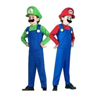 Fantasia Infantil Super Mario Bros Luxo Mario Luigi Masculin