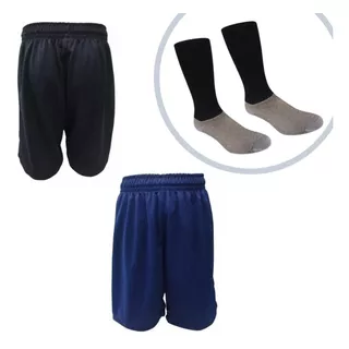 Combo Futbol Niño! Short Negro+ Azul + Medias -6 Cuo