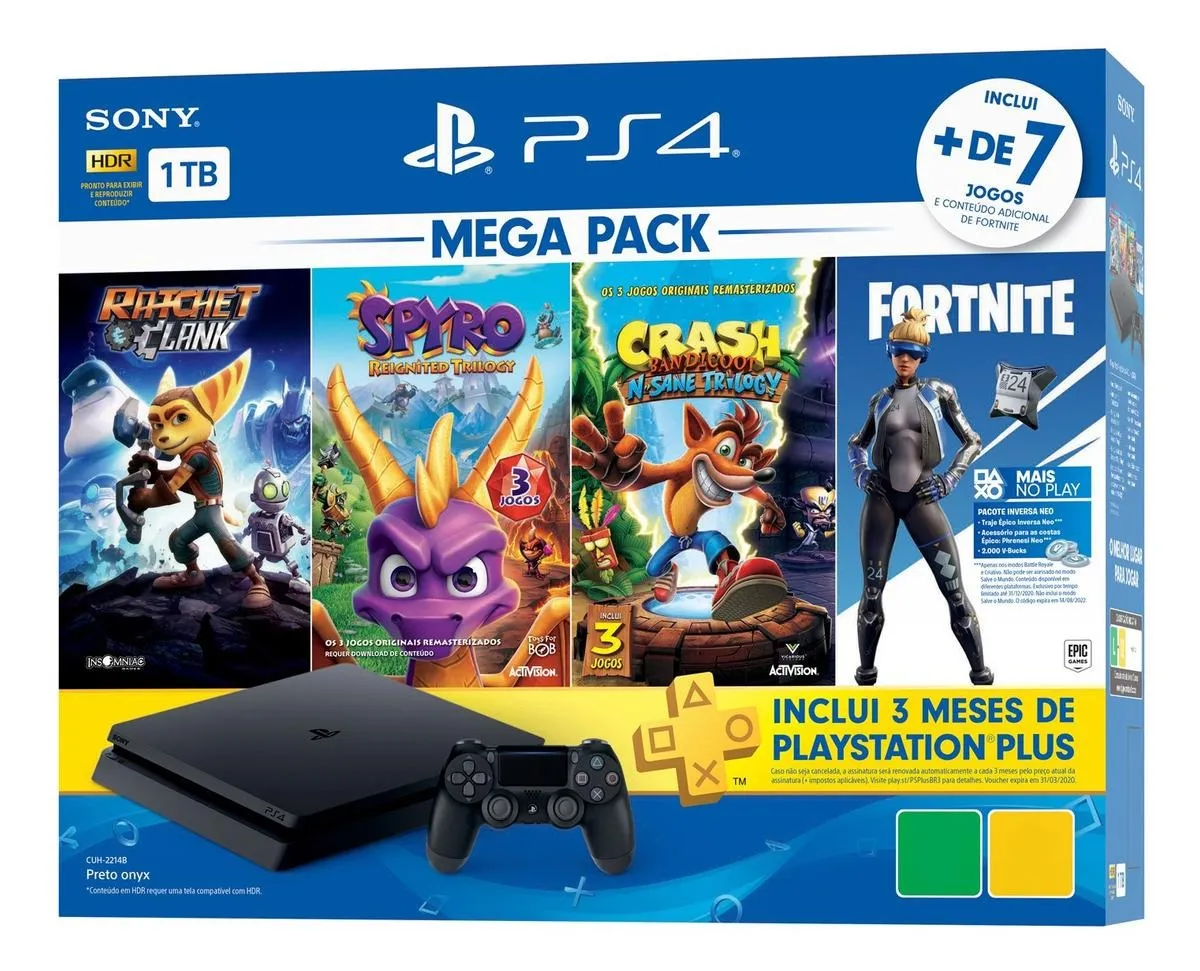 Sony PlayStation 4 Slim Mega Pack: Ratchet & Clank/Spyro Reignited Trilogy/Crash Bandicoot: N. Sane Trilogy/Fortnite