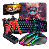 Kit Para Jogos Celular Mobilador Teclado Gamer Mouse Pad